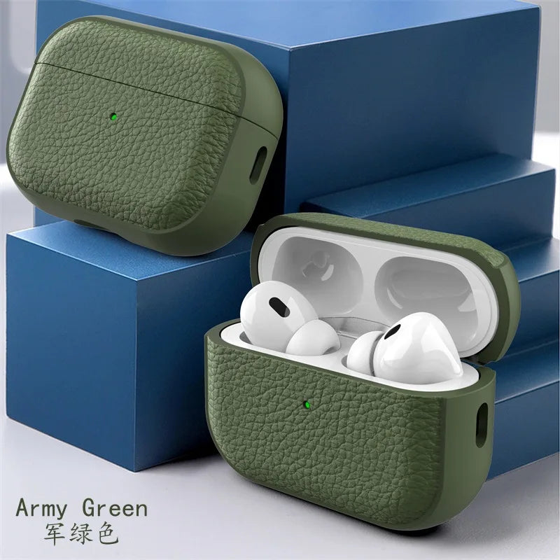 Case for Air Pods Pro 2Nd Case PU Leather Grain Case with Keyring Airpod Wireless Earphone Accessoris for New Air Pods 4 Cases