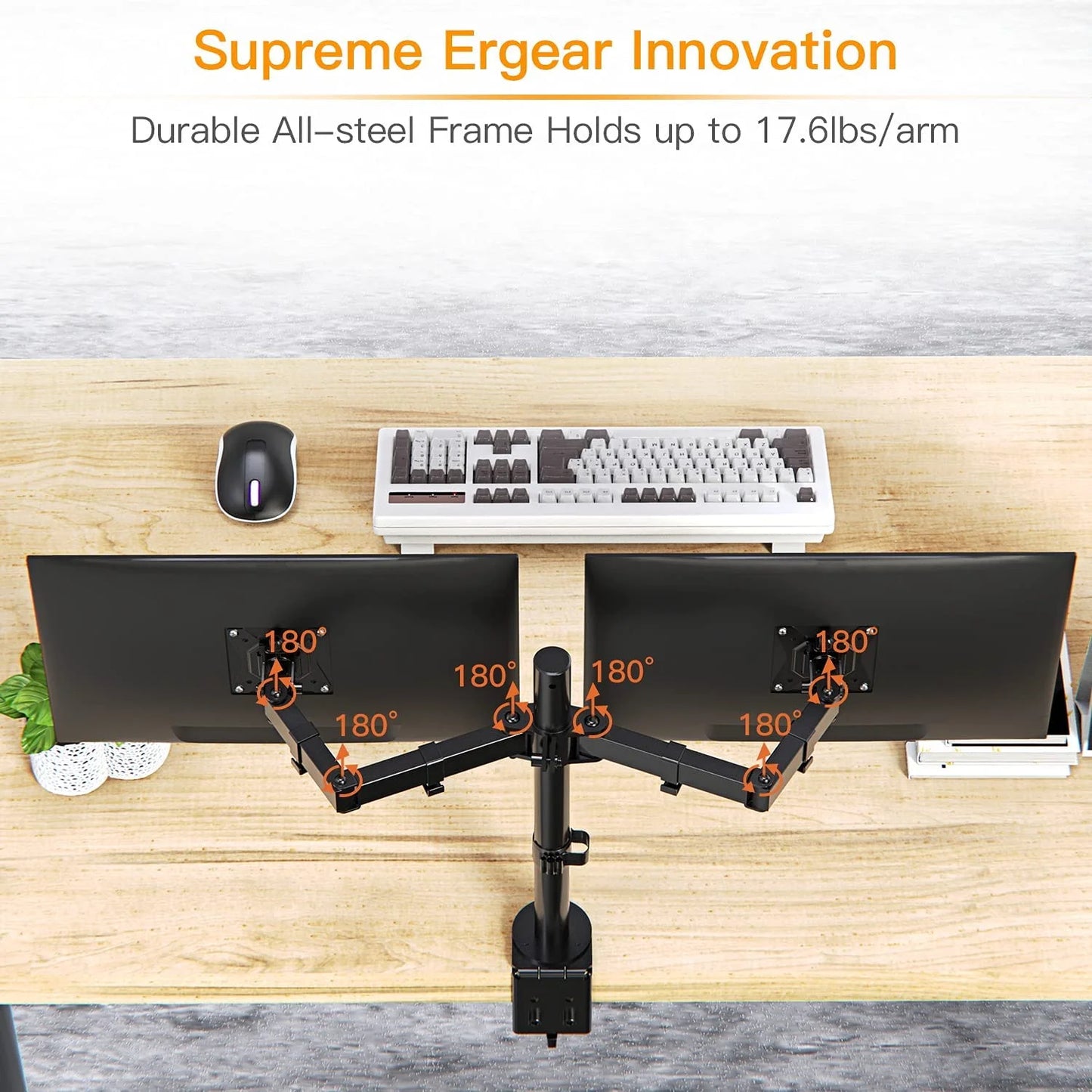 Dual Monitor Stand for 13" to 32" Fully Adjustable Monitor Mount Stand Fits up to 17.6 Lbs per Arm