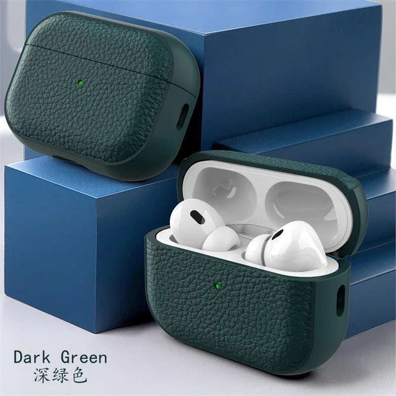 Case for Air Pods Pro 2Nd Case PU Leather Grain Case with Keyring Airpod Wireless Earphone Accessoris for New Air Pods 4 Cases