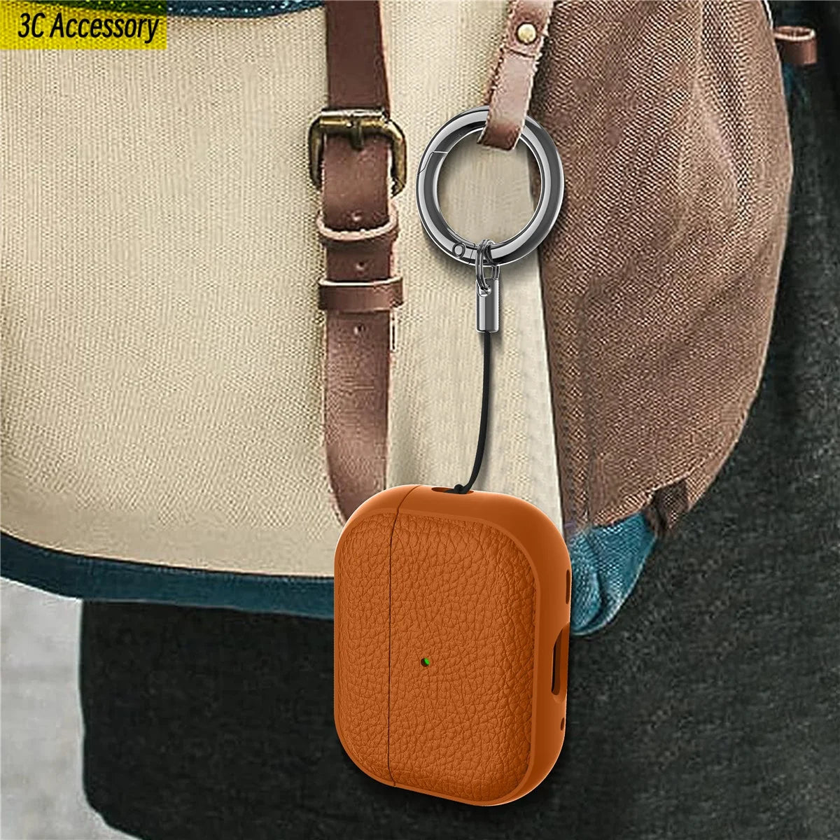 Case for Air Pods Pro 2Nd Case PU Leather Grain Case with Keyring Airpod Wireless Earphone Accessoris for New Air Pods 4 Cases