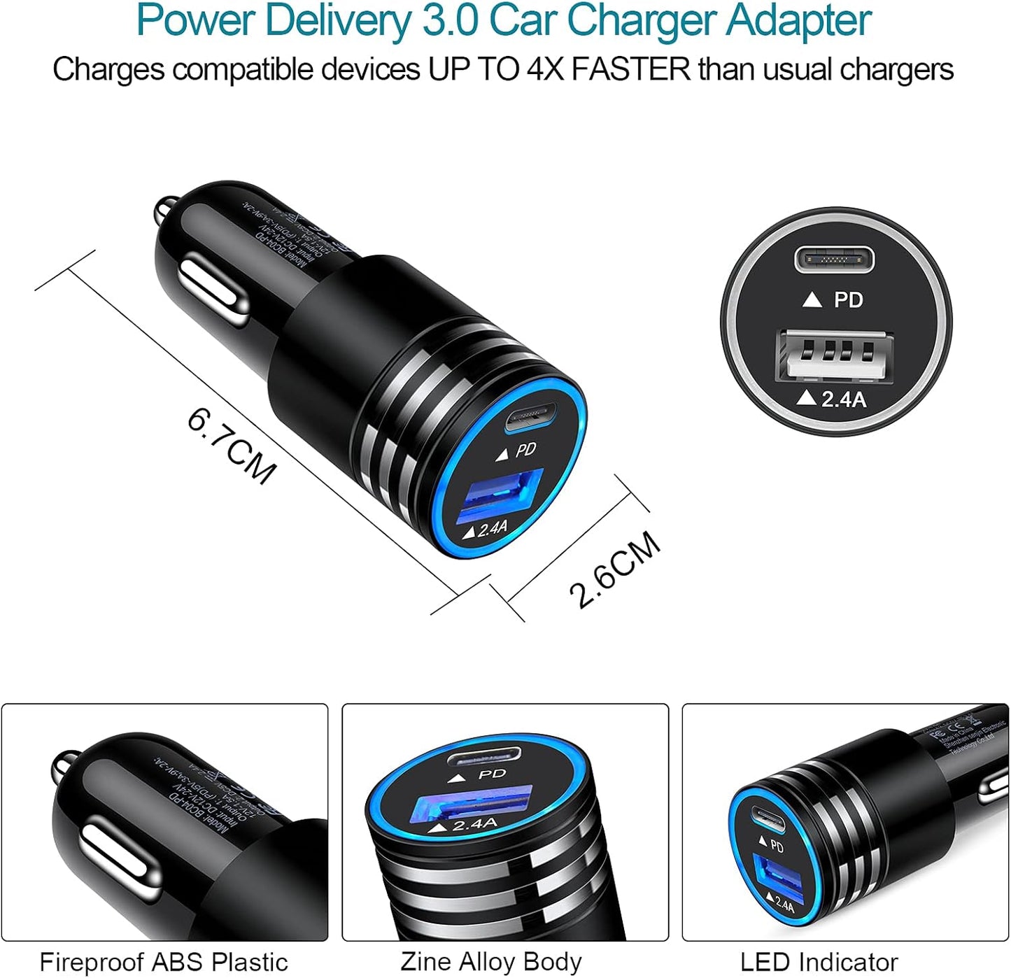 Car Charger Fast Charge 30W USB C Car Adapter,Type C to C Cable for Google Pixel 10 Pro Xl/Fold 9 Pro,8A 8 7A 7 6A 6 5 4A 3A 4 3 2 Xl,Samsung Galaxy S25 A17 S24 S23 S22 S21 Ultra S20 A12 A32