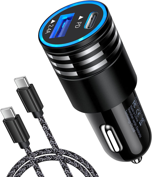 Car Charger Fast Charge 30W USB C Car Adapter,Type C to C Cable for Google Pixel 10 Pro Xl/Fold 9 Pro,8A 8 7A 7 6A 6 5 4A 3A 4 3 2 Xl,Samsung Galaxy S25 A17 S24 S23 S22 S21 Ultra S20 A12 A32